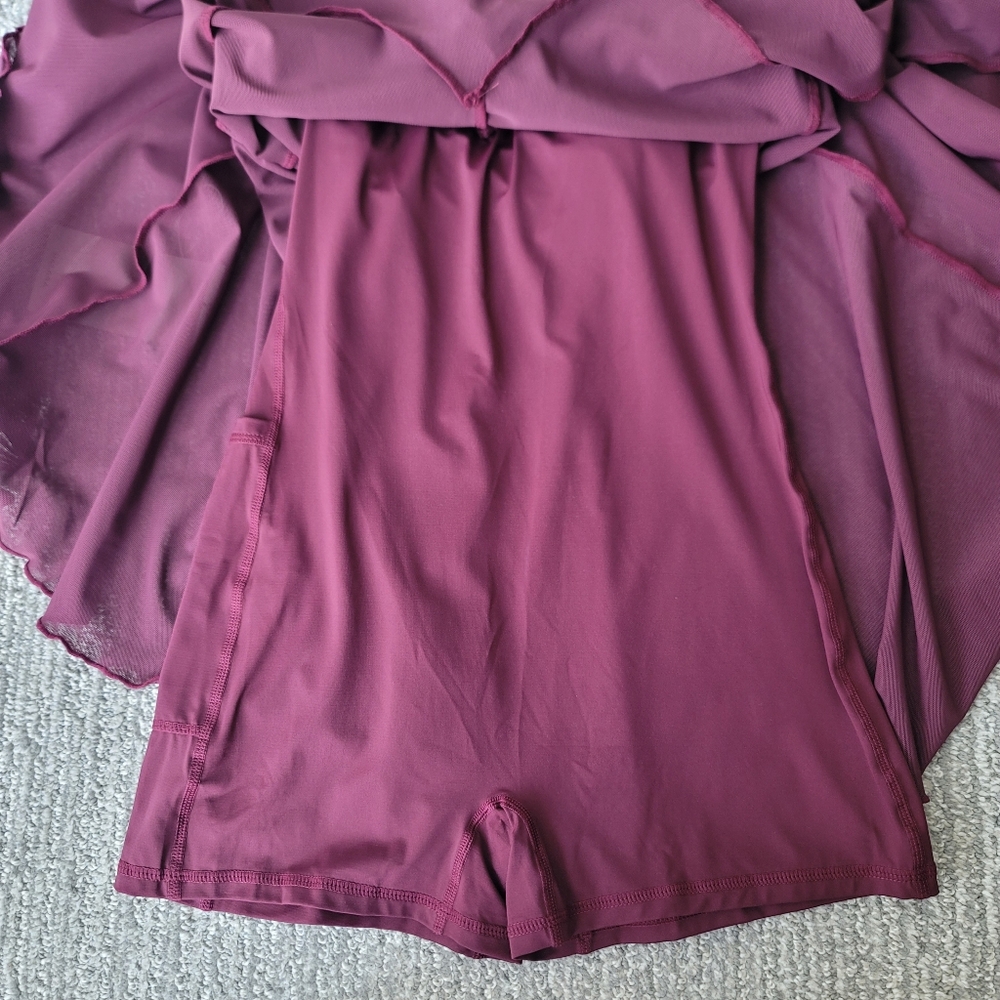 Halara NWT Ruffle V Neckline Mini Dress Size XSmall In Burgundy - Picture 6 of 7